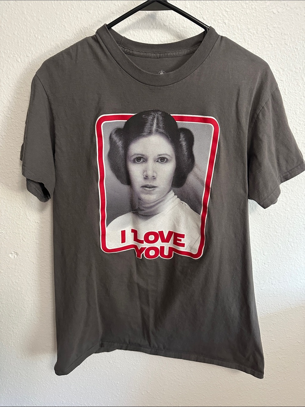 Disney Princess Leia 'I Love You' Graphic Tee - Charcoal and Red Size Large